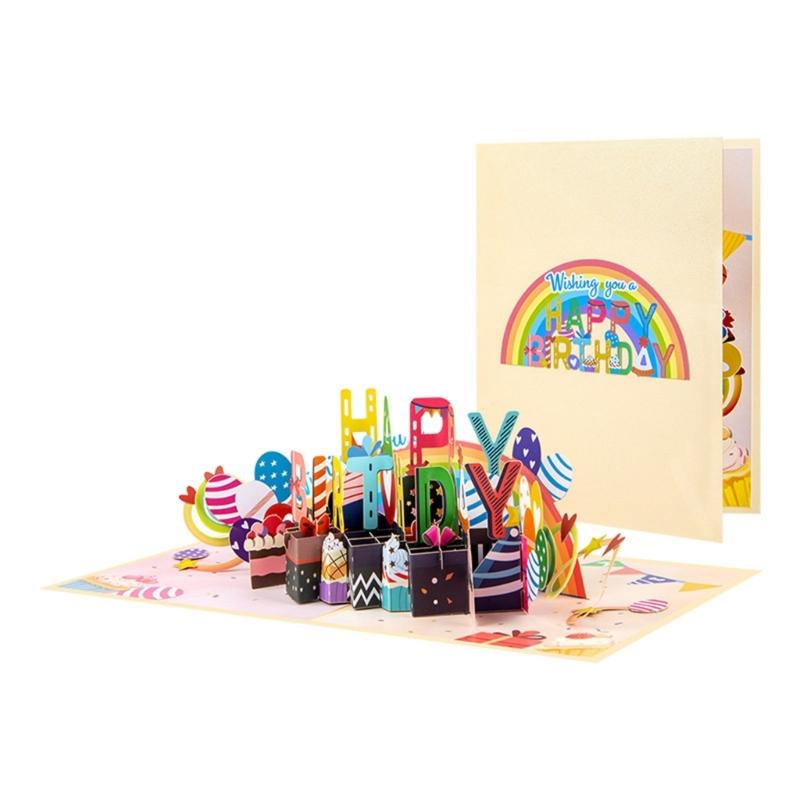 

Elegant 3D Popup Birthday Greeting Card with Rainbow Theme Colorful Design Perfect Gift for Women Men and Children 1