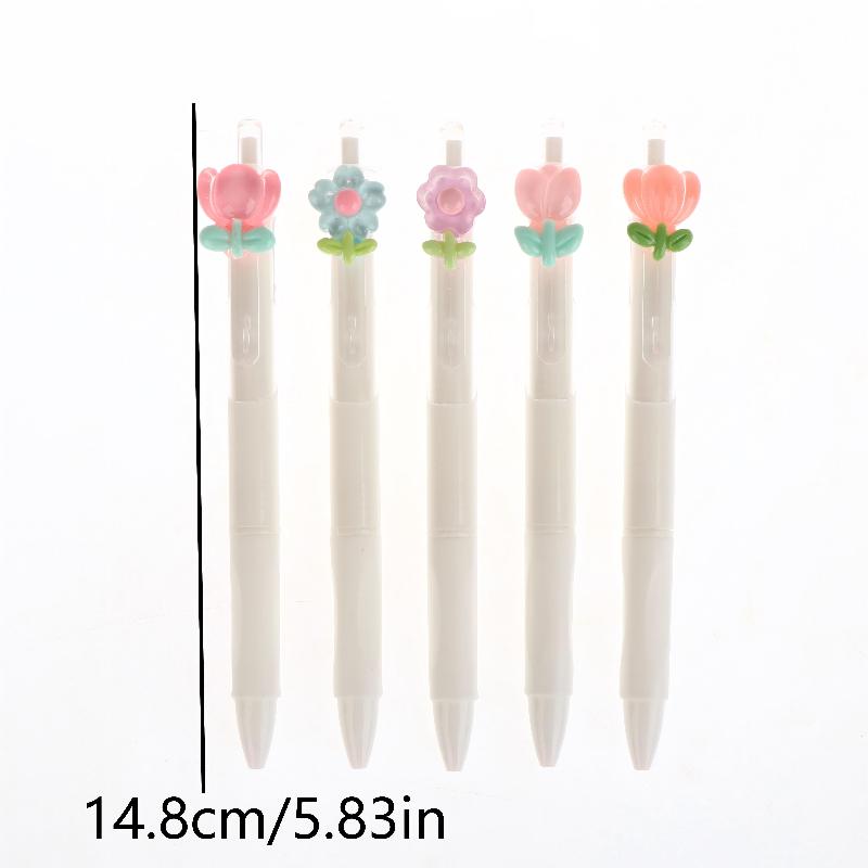 5/10Pcs Cute Sweet Tulip Flower Gel Pens Quick-Dry Ballpoint Pens 0.5Mm Black Ink Pen Office School Stationery Supplies