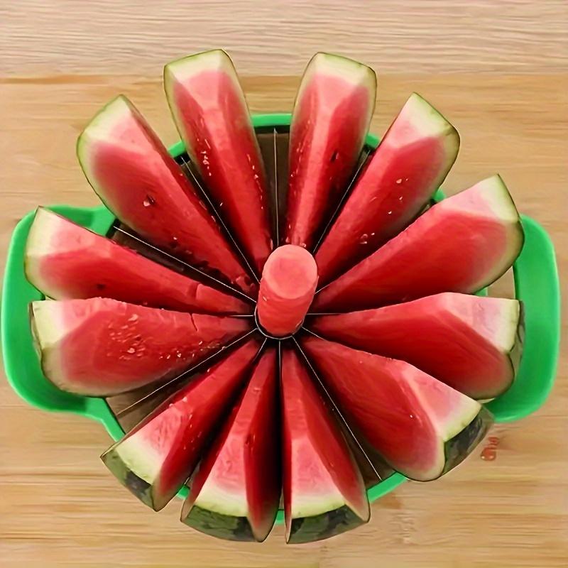 Stainless Steel Watermelon Slicer, Easy-to-Use Manual Fruit Slicer with Green Handle for Home Kitchens & Restaurants