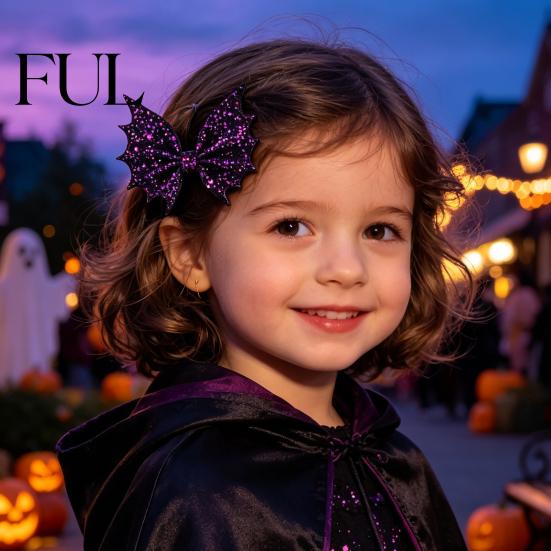 Durable Leather Hair Bows Halloween Bat Bow Clips for Women Girls, Glitter Wing Hairpin Kids Costume Pieces Ponytails And Braids, Cute Holiday