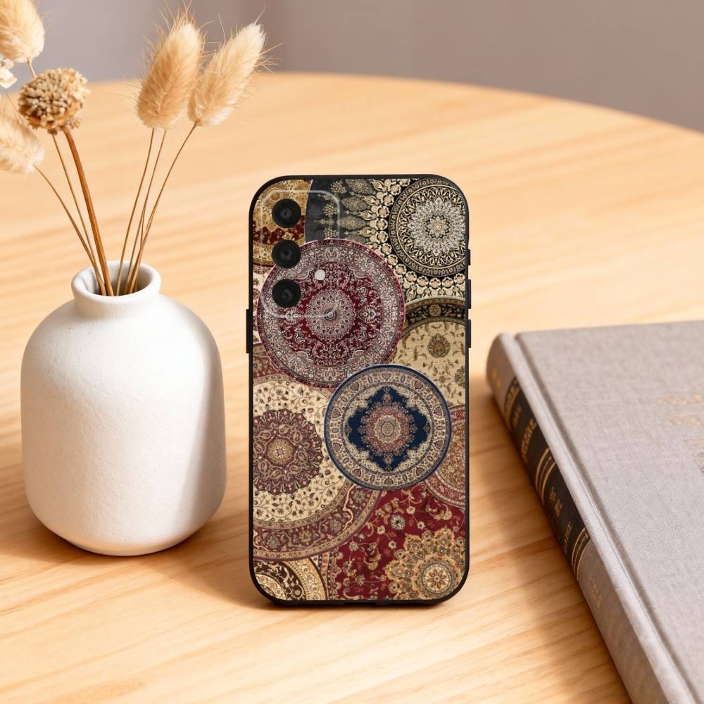 Persian Carpet Phone Case For Samsung S25,24,23,22,30,21,10,9,Ultra,Plus,Lite,FE,4,5 G Soft Black Case