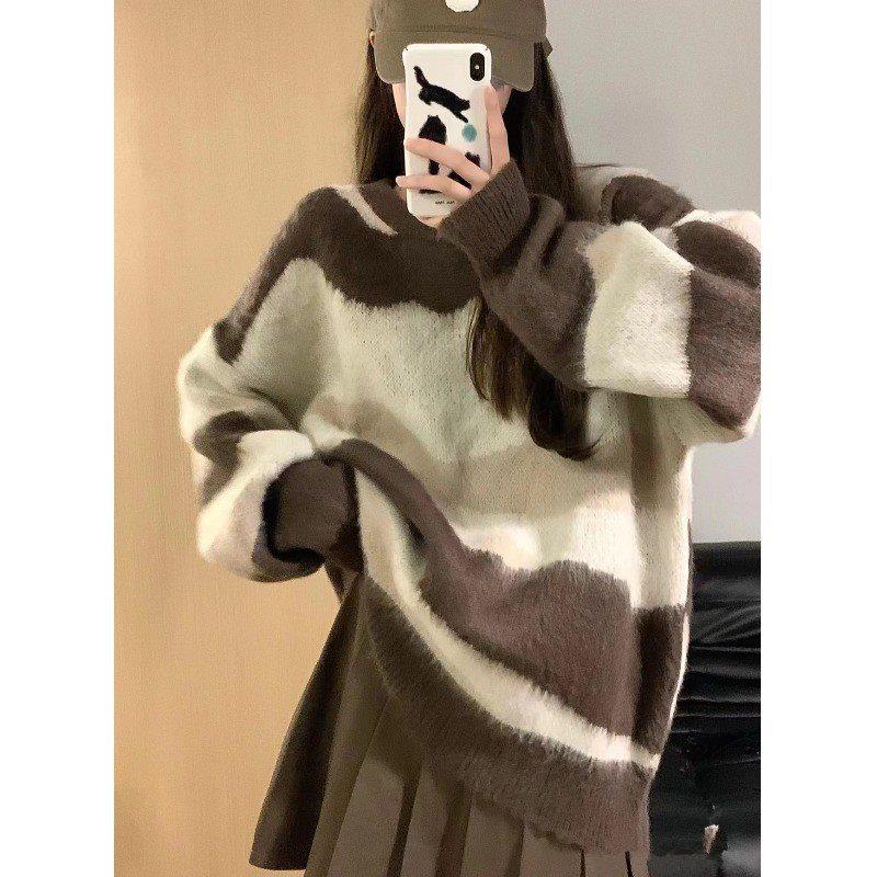 Women's Japanese Retro Striped Oversized Knitted Sweater - Soft, Gentle, Lazy Style for Spring & Autumn