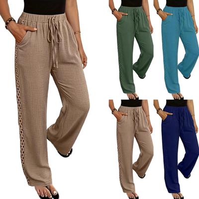 Women's Pants Linen Pants Women Wide Leg High Waisted Elastic Waist Casual Summer Beach Vacation Pants