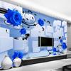 3d Stereo Relief Blue Flower Mural Geometric Square Spatial Expansion Photo Wallpaper Home Decor 3d Fresco