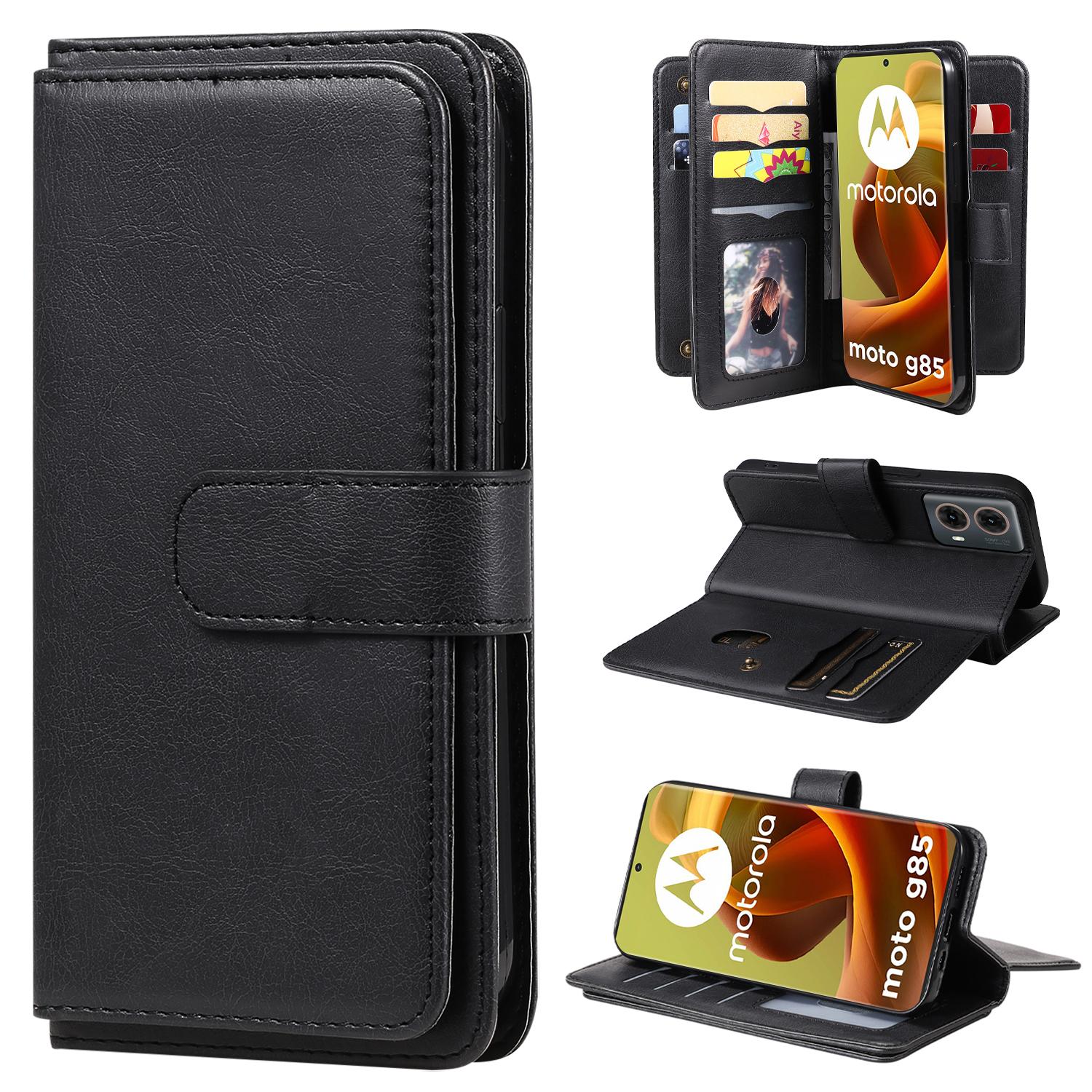 

For Motorola Moto G85 5G/S50 Neo 5G Leather Case with 10 Card Holder Phone Cover Stand Black
