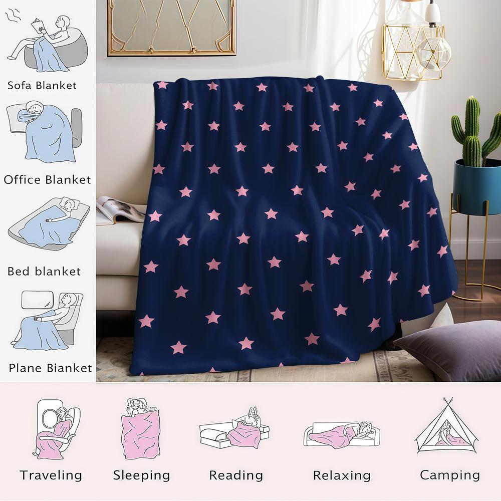 Coperta in Flanella Blu Navy con Stelle Rosa Calda Morbida Halloween Natale Divano Caldo Accogliente Decorazione Decorativa Regalo Per Tutte le Stagioni