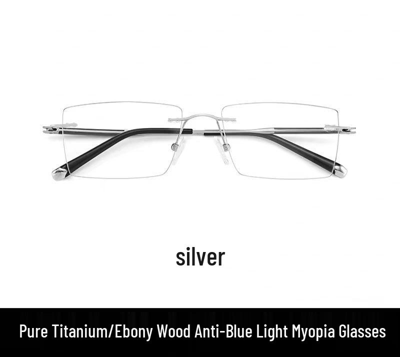

Мужские безободковые оправы для очков: Чистый титан, дужки из сандалового дерева, элегантный деловой стиль, модные очки для близорукости 54-18-145