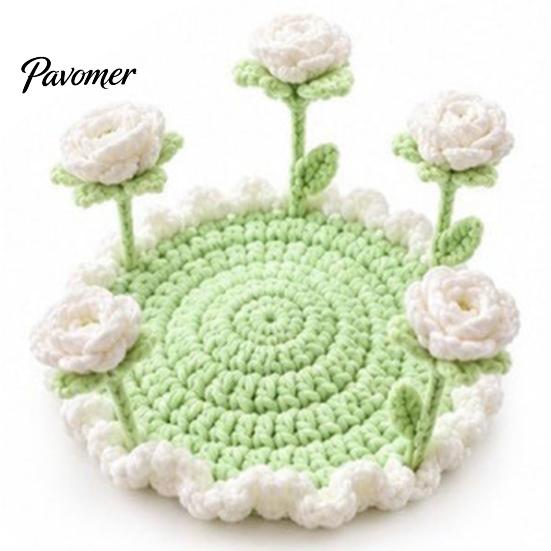Decorative Tea Cup Pad Blooming Crochet Coaster, Handmade 3D Flower Mat for Coffee Mug Rug Tea, Cotton Yarn Drink Floral Table Decor Desk Protector
