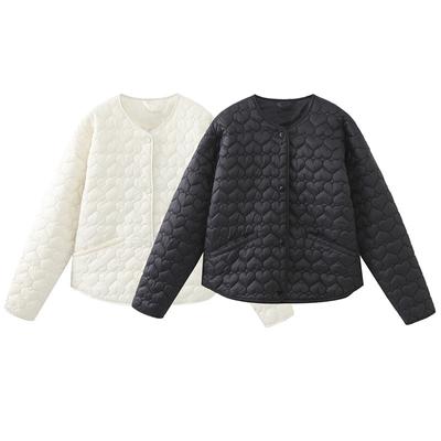 Women's Fashion Autumn Winter Heart Padded Jacket Women O Neck Long Sleeve Pocket Versatile Female Coat