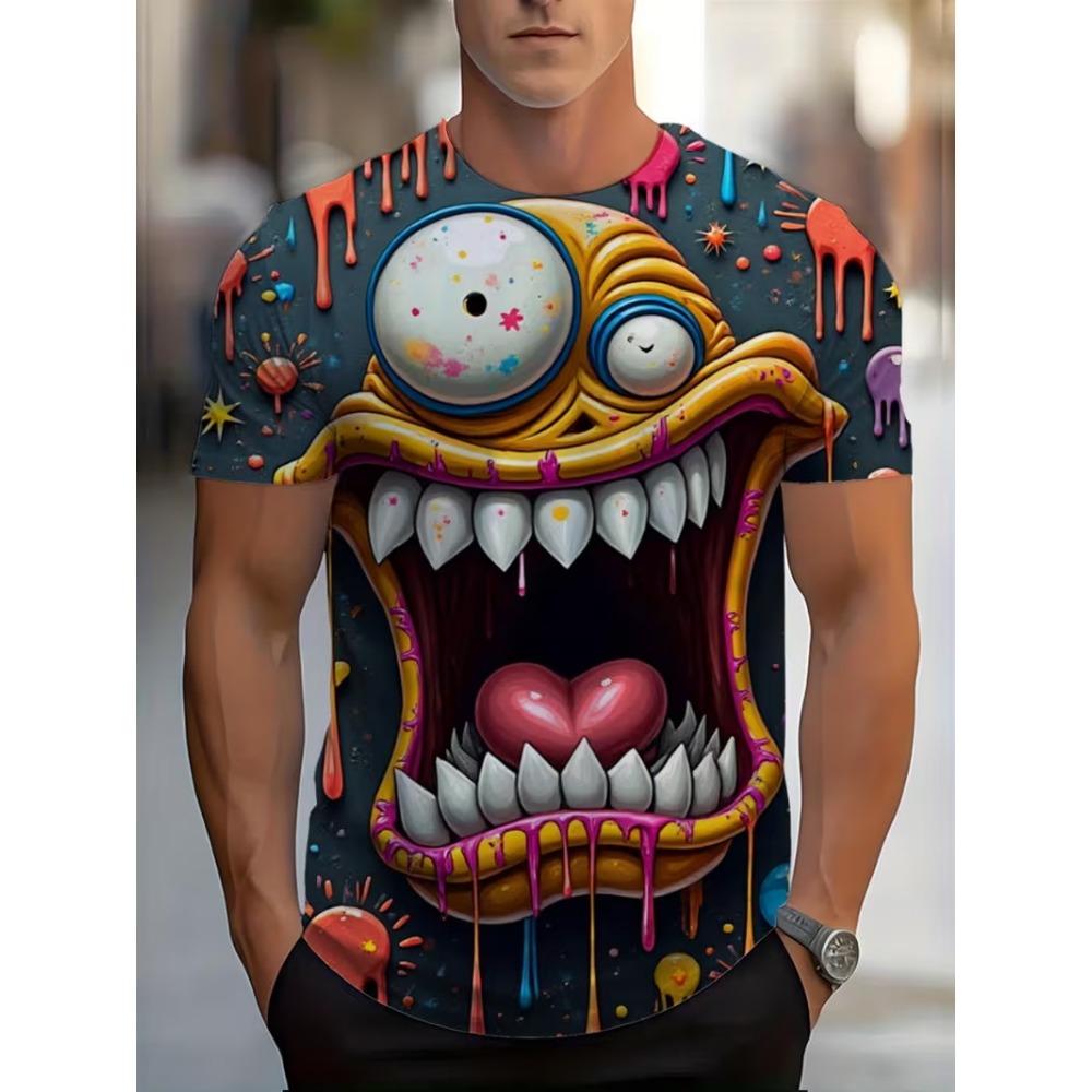 Men's Funny Mouth Cartoon Graphic T Shirt Summer Short Sleeve O-Neck 3D Print Casual Hip Hop Tees Shirt Tops Streetwear