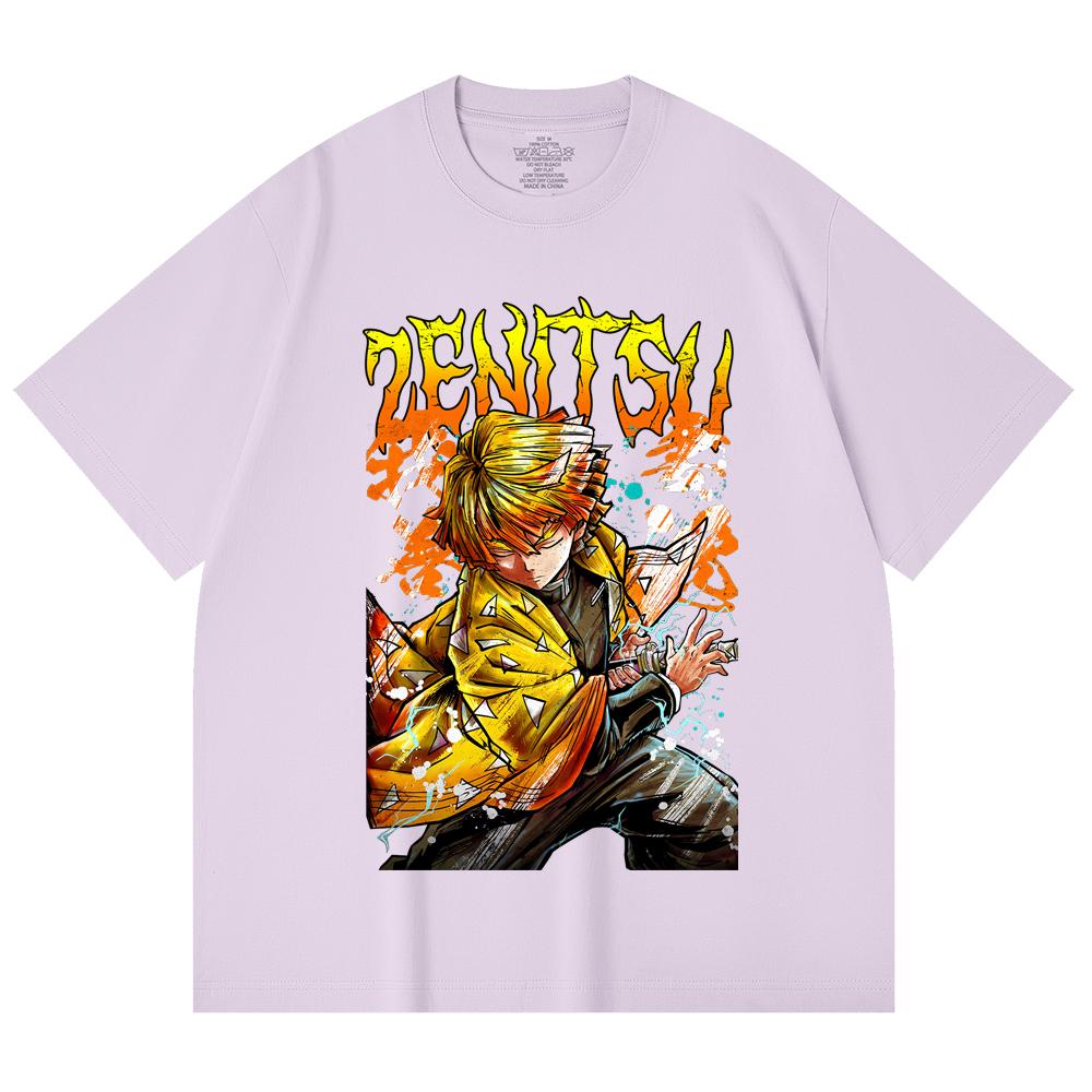 230 Gsm 100% Cotton Demon Slayer V87 Zenitsu Print Unisex Heavy Cotton T Shirt
