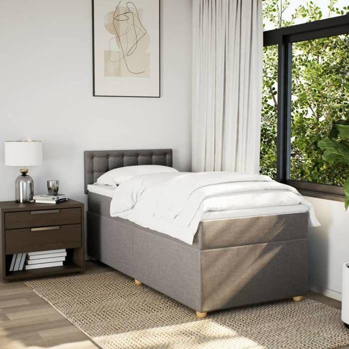 VidaXL Sommier à lattes de lit avec matelas Taupe 90x200 cm Tissu 3286581