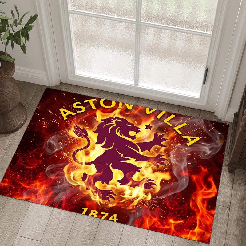 Aston Villa Football Design Crystal Velvet Carpet Cozy Non?Slip Printed Rug For Bedroom Living Room Entrance