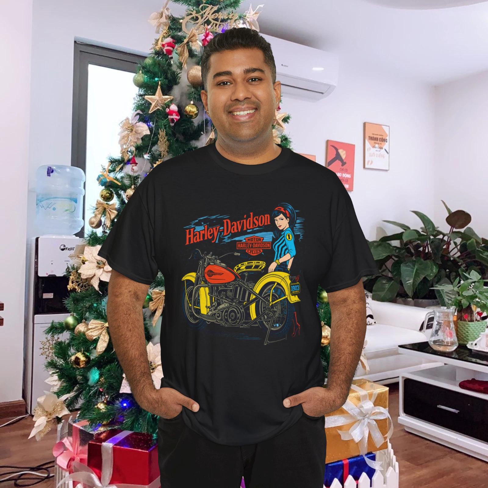 Harley Davidson Vintage Girl Motorcycle Retro Art Graphic Biker Style T-Shirt 3XL