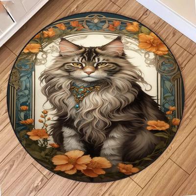 Retro Katze Runder Teppich Wohnzimmer Sofa Schlafzimmer Küche Balkon Eingang Teppich Rutschfest Heimdekoration Mysteriöse Geschenke Teppiche