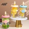 Detachable Tea Compartment Glass Bottle Straw Cup, with Filter, Macaron Color Flower Fruit Infuser Water Decor, Portable Heat Resistant