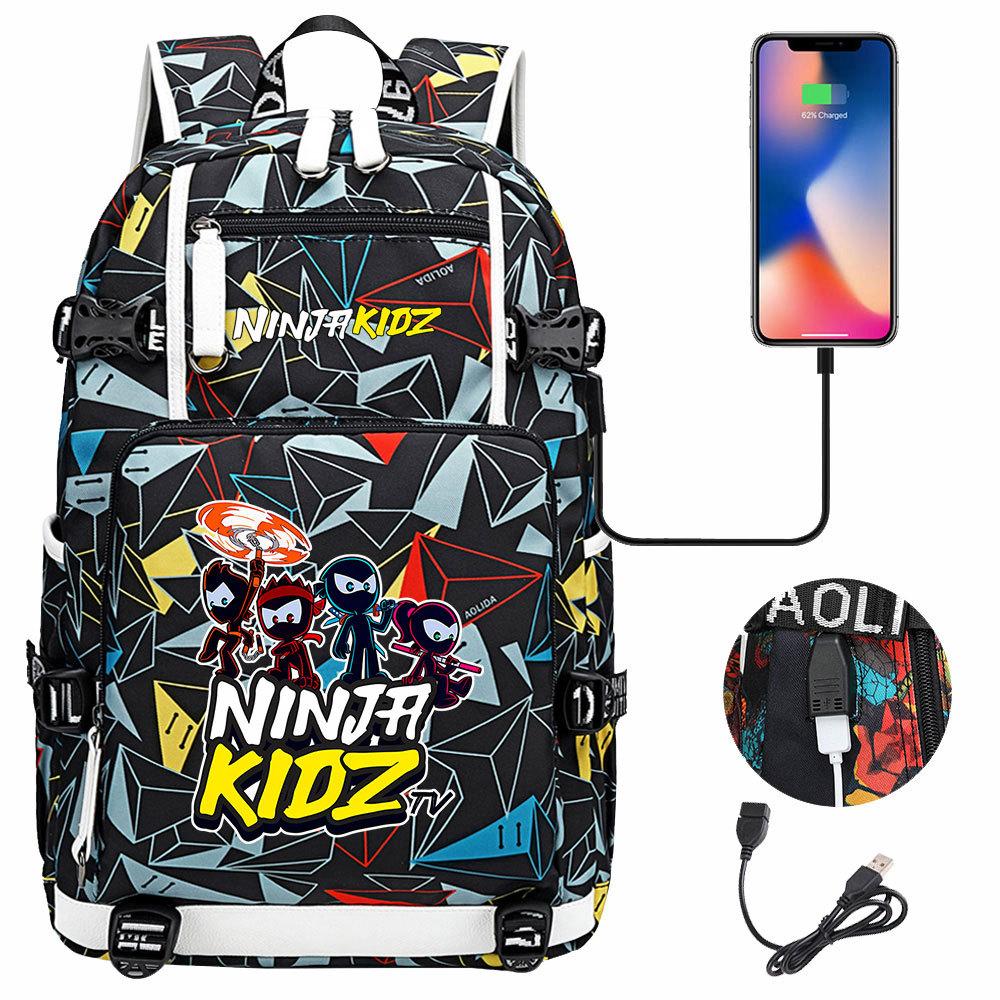 Print Kids Backpack with USB Charging Port, Teenagers School Bookbag, Lightweight Travel Daypack with Headphone Jack Anti-Theft Design