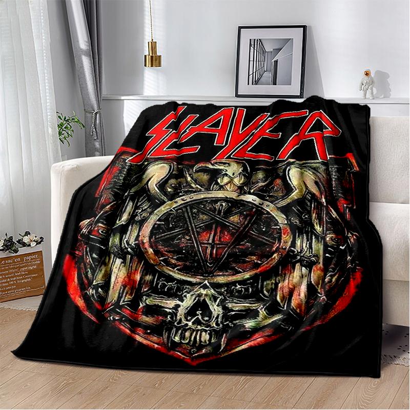 3D Retro Band Slayer Heavy Metal Rcck Sign Blanket,Soft Throw Blanket for Home Bedroom Bed Sofa Travel Cover Kid Gift