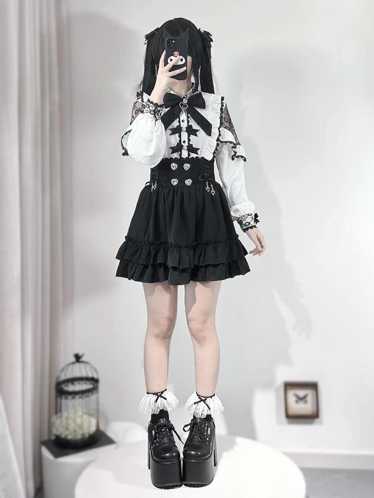 Women's Japanese Academy Style Slimming Skirt Set: Autumn White Long-Sleeve Shirt & High-Waisted Short Skirt Two-Piece