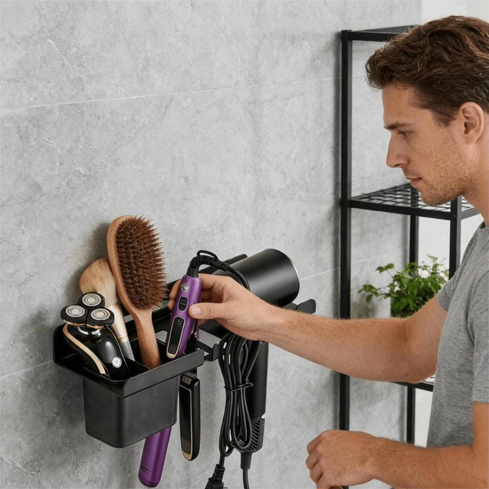 Space Saving Blow Dryer Hanger Wall Mounted Curling Iron Shelf Hair Dryer Holder  Comb