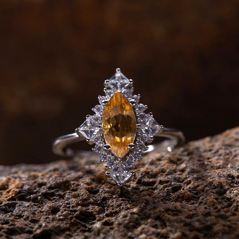 Niche Light Luxury Rhombus S925 Sterlingové Stříbro 18K Zlato Přírodní Barevný Pokladový Prsten, Vysoce Kvalitní Prsten na Ukazováček, Šperky Neztrácející Barvu