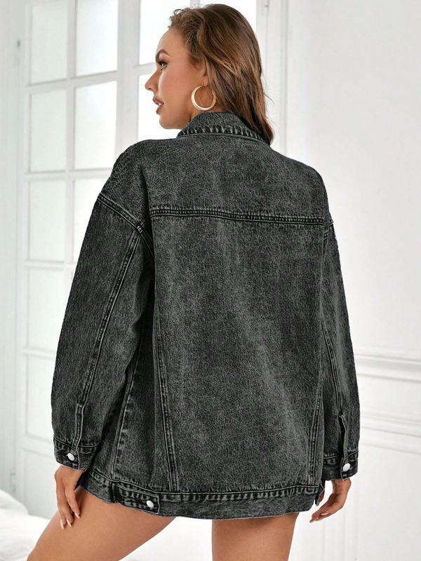 Damen Midilange Lockere Streetstyle Jeansjacke - Frühling/Herbst
