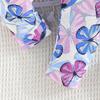 New Summer Baby Girl Flying Sleeve Solid Color Top + Butterfly Print Long Pants Two-Piece Set