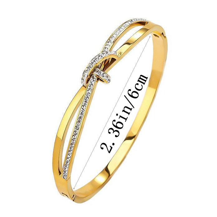 Classic titanium steel bracelet, stainless steel plated18k Gold bracelet with a simple and luxurious design, full of diamonds, featuring a bow and