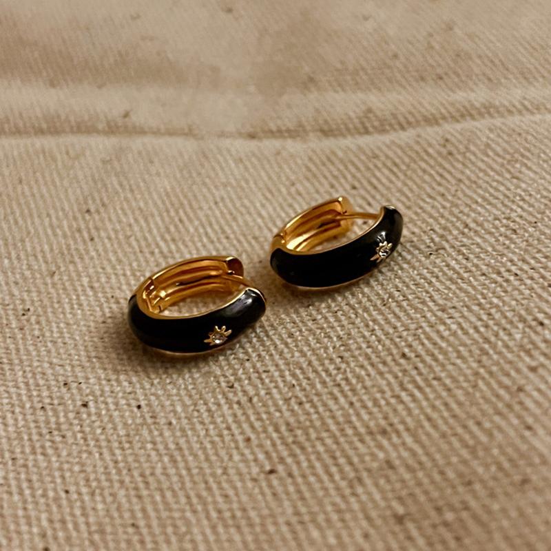 French Enamel Sun Round Hoop Earrings for Women Minimalist Glazed Starlight Star Elegant Ear Buckle Fashion Jewelry Accessories