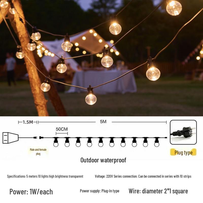 

Waterproof Outdoor String Lights: High Brightness Colored Bulbs for Holiday, Balcony, Homestay, Courtyard, and Camping Decoration G50 High Brightness Upgrade Warm Light