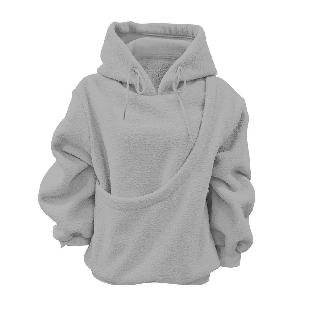 New European & American Autumn/Winter Hooded Plush Pet Bib Loose Pullover Sweatshirt for Women