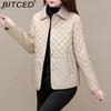 Diamond Pattern Oversized Loose-Fit Slimming Lightweight Cropped Cotton Jacket for Women