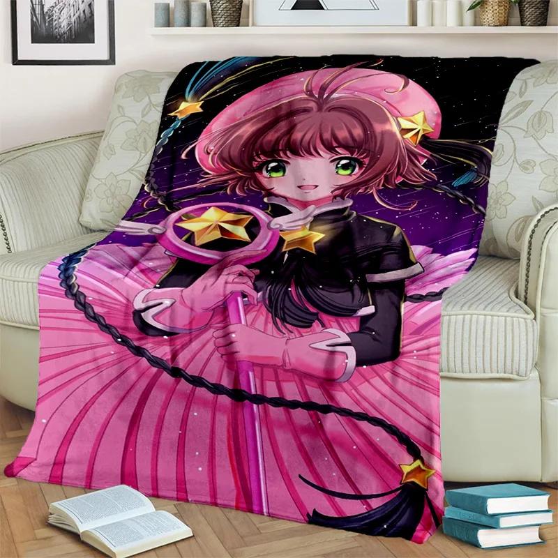 Sakura 3D Cute Card Captor Anime Cartoon Blanket,Soft Throw Blanket for Home Bedroom Bed Sofa Picnic Office Cover Blanket Kids