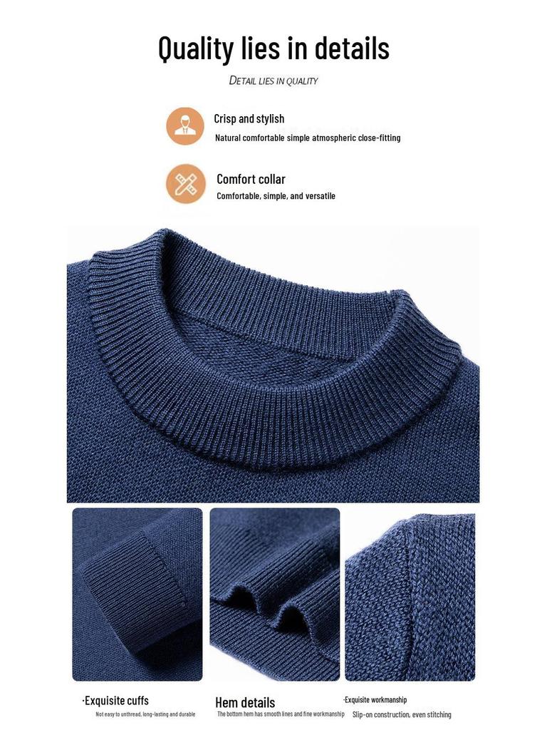 480g Men's Thickened Wool Sweater - New Winter Style, 100% Pure Wool, Solid Color Knitted Design