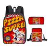 Classique Populaire Amusant tour de pizza Impression 3D 3 pièces/Ensemble élève Sacs d'école Sac à dos pour ordinateur portable Sac à dos Sac à bandoulière incliné Trousse à crayons