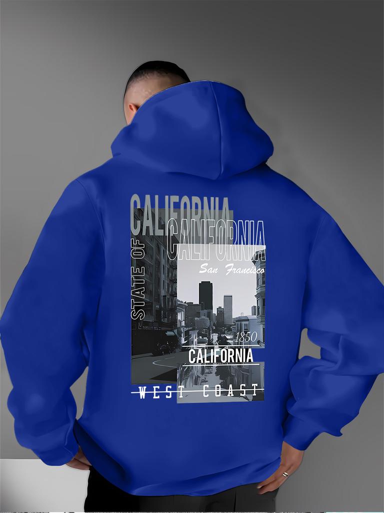 Retro-style Men's Street Scene Print Sweatshirt, Fashionable and Individualistic Men's Casual Style for Everyday Wear.
