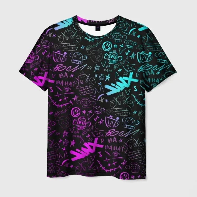 Populární tričko Jinx z Arcane League Potištěná Pánská/Dámská Anime Trička Letní s Kulatým Výstřihem a Krátkým Rukávem Pánský Dospělý Kreslený Top