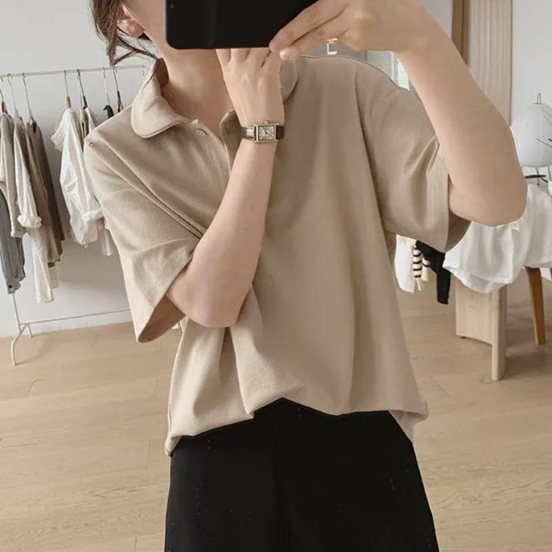 Women White Oversized Short Sleeve Polo Shirt