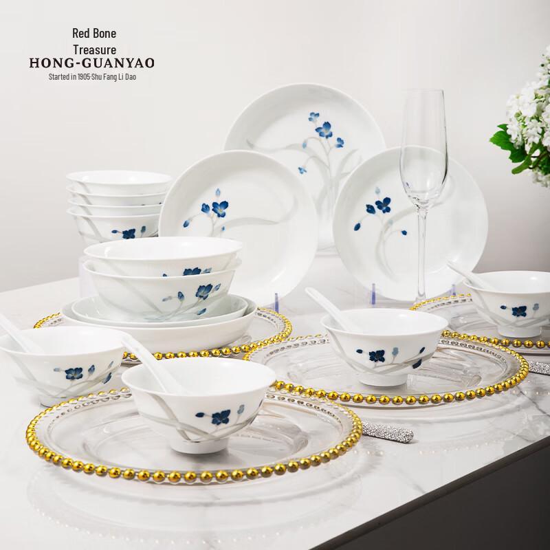 Керамический обеденный набор  Счастливая орхидея  Hongguanyao, 30 предметов