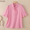 ZANZEA Women Elegant Round Neck Solid Color Loose Half Sleeve Blouse
