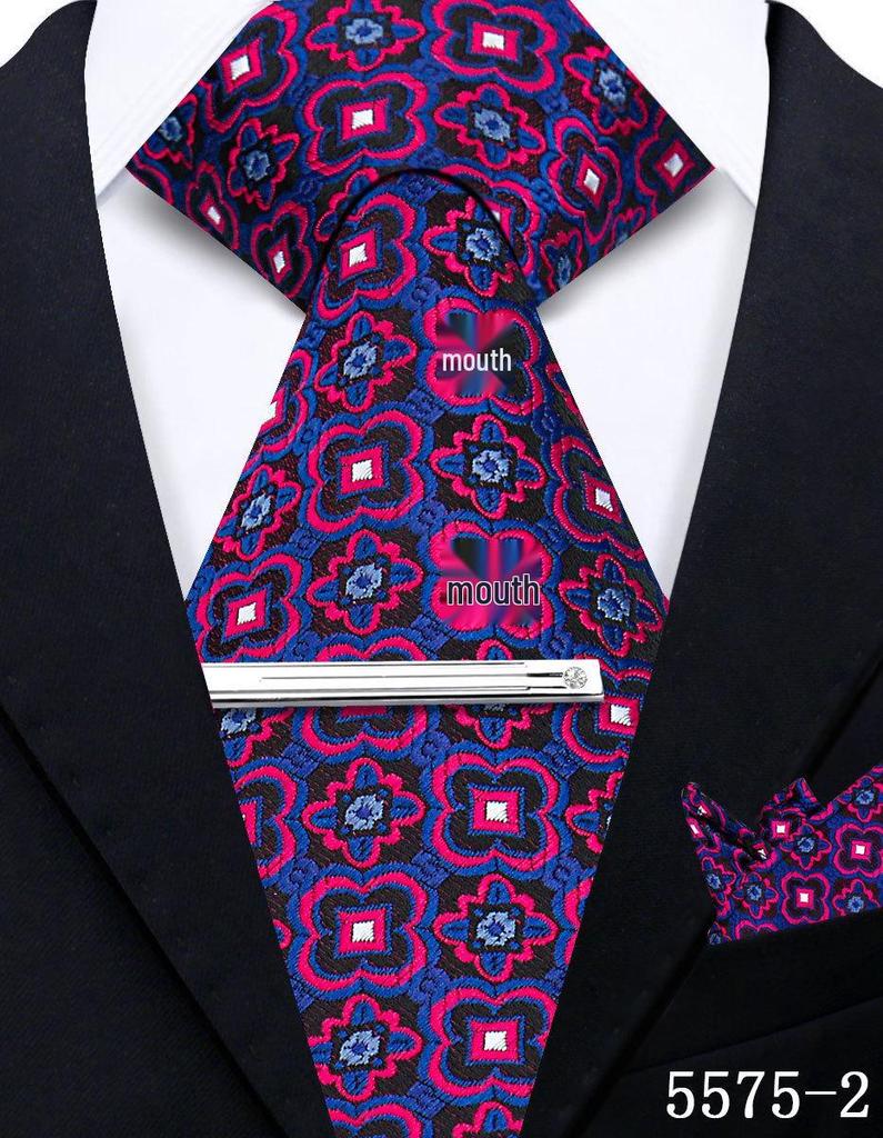 Men's Retro Floral Tie, Pocket Square & Tie Clip Set for Weddings