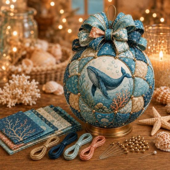 Therapeutic Assembly Activity Ocean Treasures DIY Patchwork Ball Ornament Kit, Nautical Dolphin Fabric Craft Making Natural Material Set,