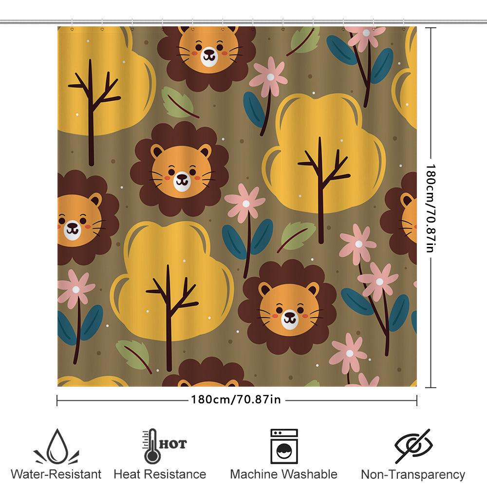 Animal Cartoon Shower Curtain Set Decorative Bath Tubs Waterproof Printing Polyester Fabric Kids Bathroom Accessories Yellow Pin