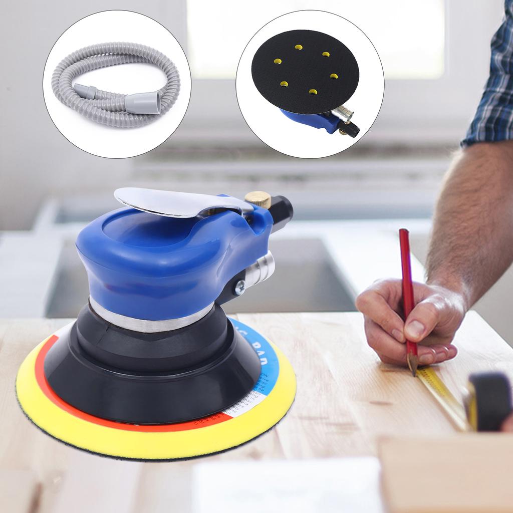 6 Inch Pneumatic Orbital Sander Air Sanding Machine 10000rpm Air Palm Random Orbital Sander for Car Wood Metal Sanding Polishing