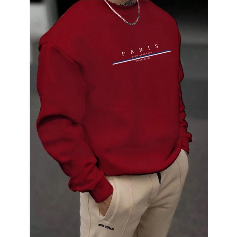 Men's Paris Print SWEATS Hoodies  Loose Fit Print Casual Round Neck Top Men's Autumn Winter Warm Round Neck Hoodie Pullovers & Long Sleeves Men’s