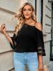 2025 Women Solid Color Metal Buckle One Shoulder Blouse Casual Flare Half Sleeve Commuter Top