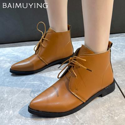 Pointed Toe Women Ankle Boots Designer Lace Up Leather Flats Shoes 2025 Trend New Brand Fashion Classic New Winter Botas Mujer