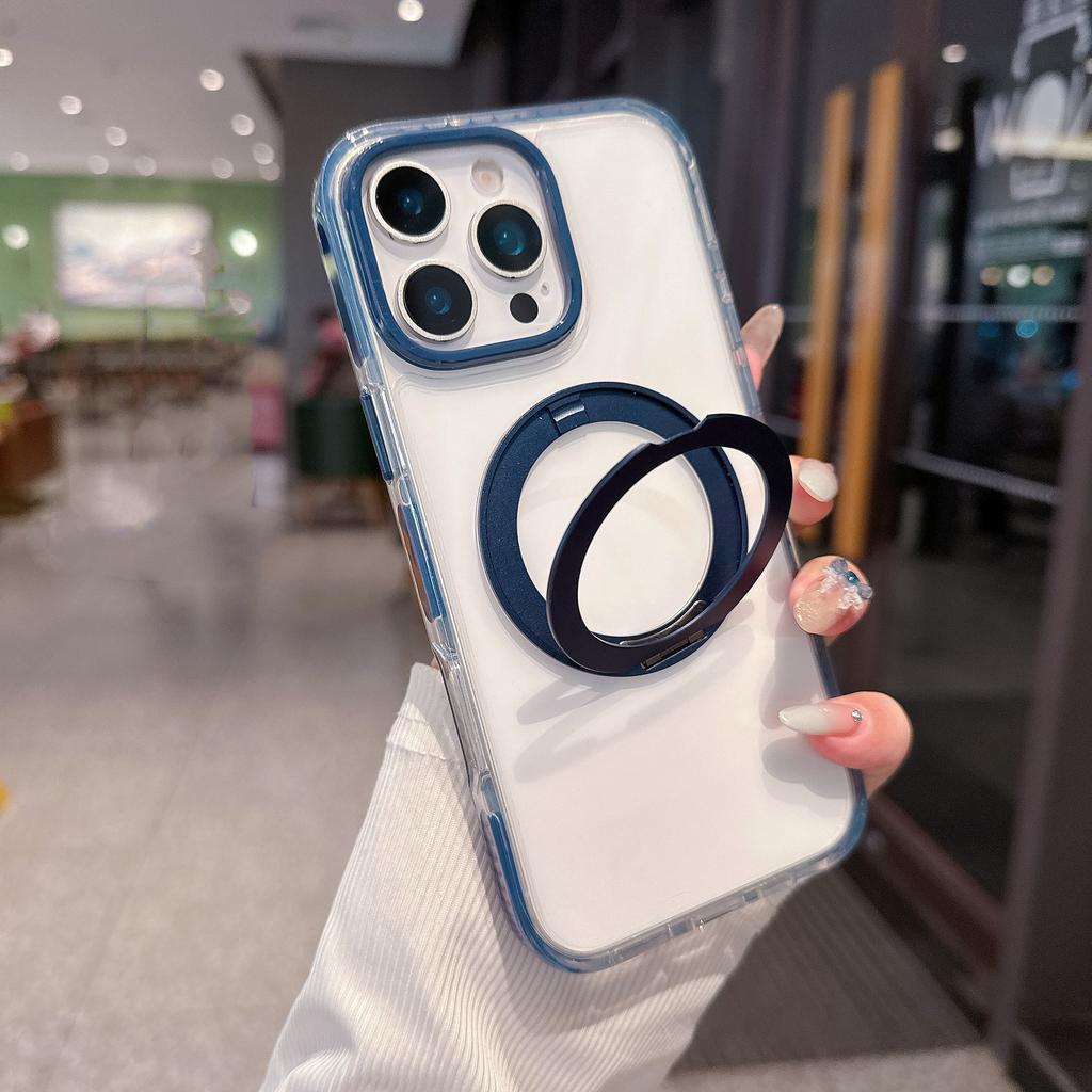 360 Degree Rotating Pressure Reducing Bracket for IPhone 16 Phone Case and Transparent Anti-drop Protective Case for Apple 15 ProMax