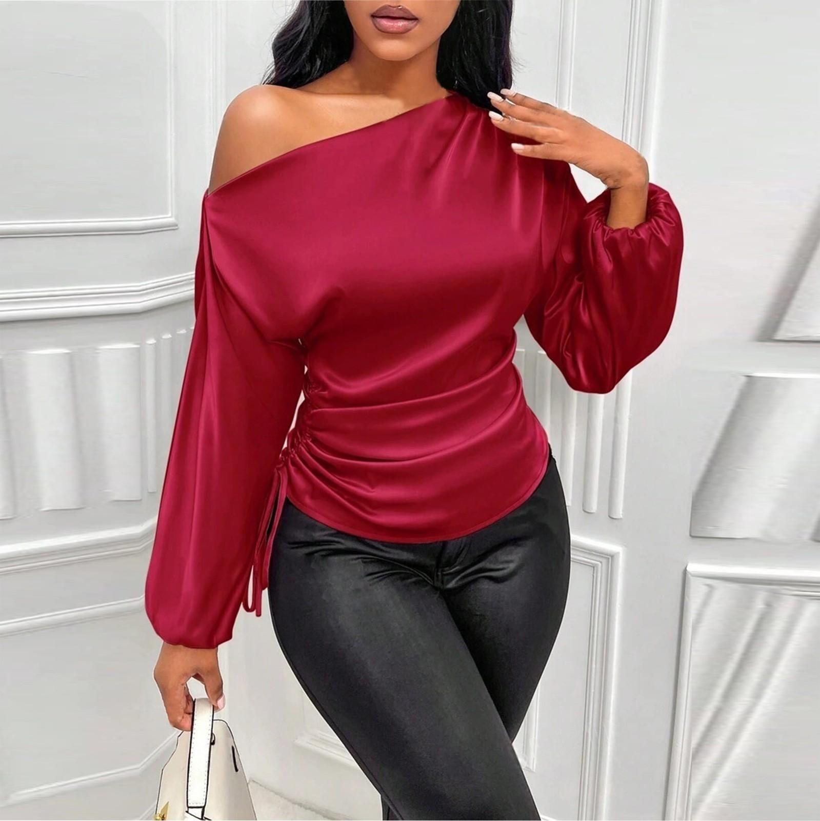 

Женская асимметричная рубашка с длинными рукавами и воротником XL красный