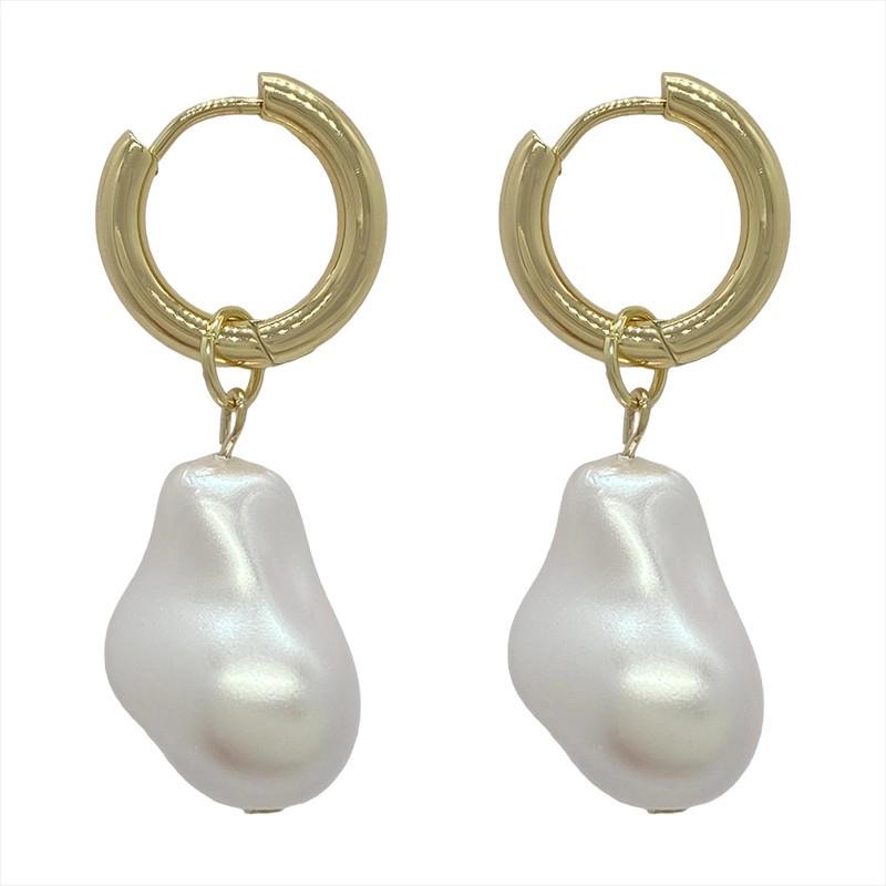 French Baroque Pearl Drop Earrings for Women - Fashionable Mosquito Coil Ear Clips
